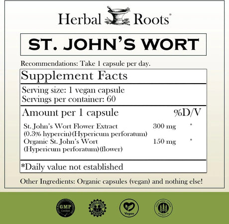 HERBAL ROOTS - Herbal Roots St Johns Wort 450Mg. 60 Capsulas - The Red Vitamin MX - Suplementos Alimenticios - {{ shop.shopifyCountryName }}
