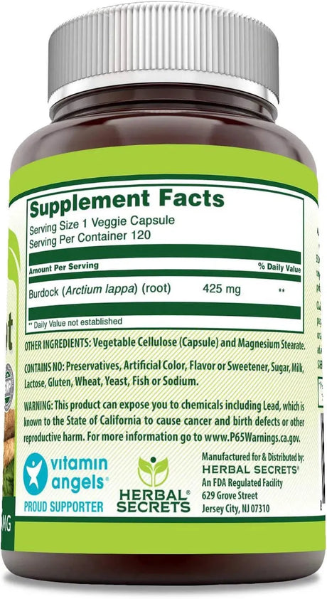 HERBAL SECRETS - Herbal Secrets Burdock Root 425Mg. 120 Capsulas - The Red Vitamin MX - Suplementos Alimenticios - {{ shop.shopifyCountryName }}