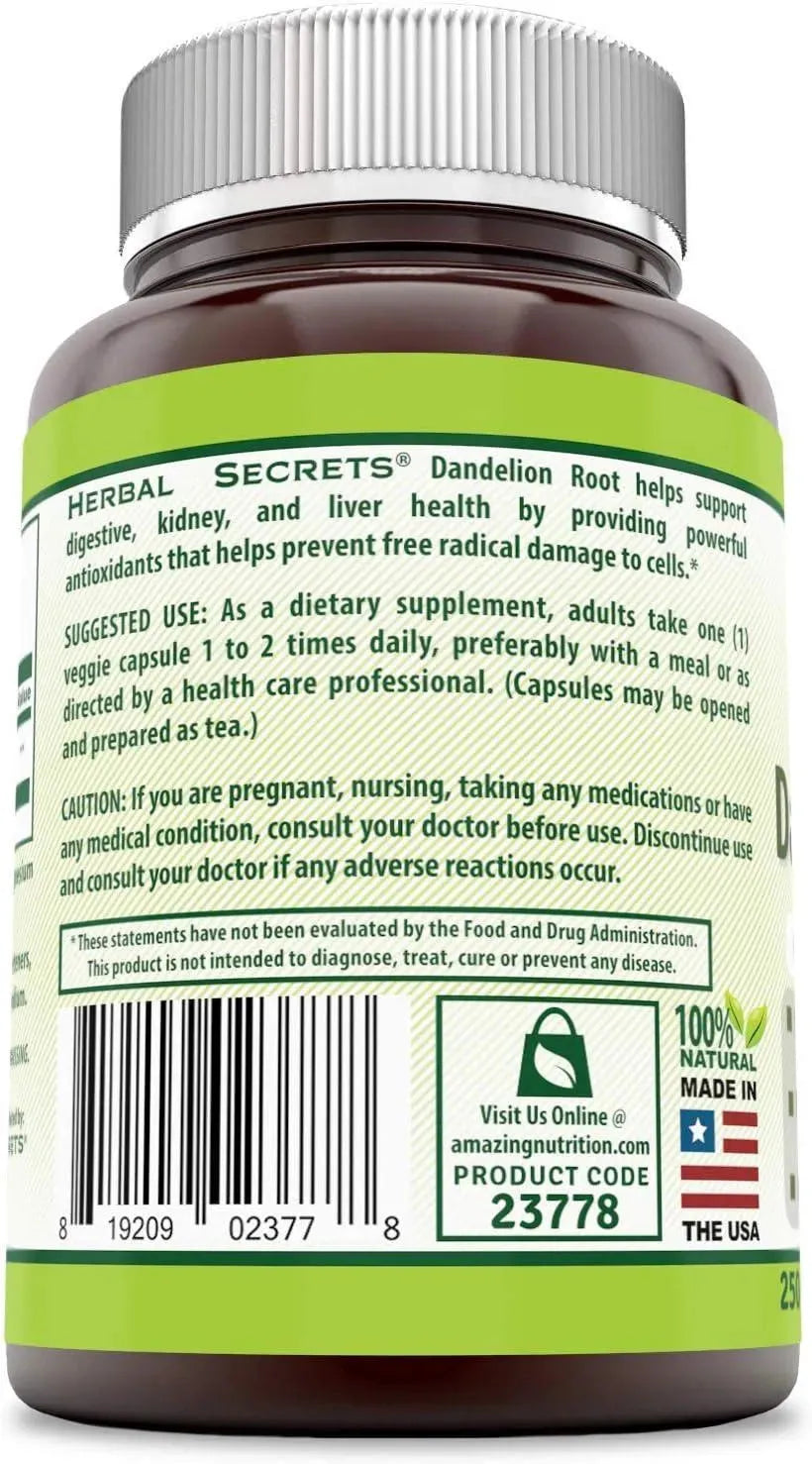 HERBAL SECRETS - Herbal Secrets Dandelion Root 520Mg. 250 Capsulas - The Red Vitamin MX - Suplementos Alimenticios - {{ shop.shopifyCountryName }}