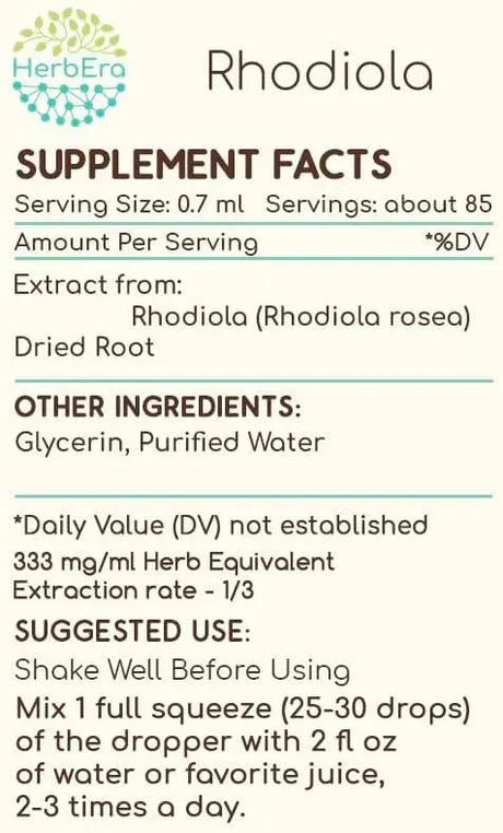 HERBERA - HerbEra Rhodiola B60 Alcohol-Free Herbal Extract Tincture 2 Fl.Oz. - The Red Vitamin MX - Suplementos Alimenticios - {{ shop.shopifyCountryName }}