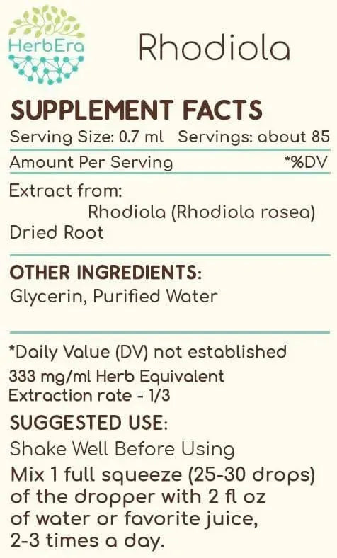HERBERA - HerbEra Rhodiola B60 Alcohol-Free Herbal Extract Tincture 2 Fl.Oz. - The Red Vitamin MX - Suplementos Alimenticios - {{ shop.shopifyCountryName }}