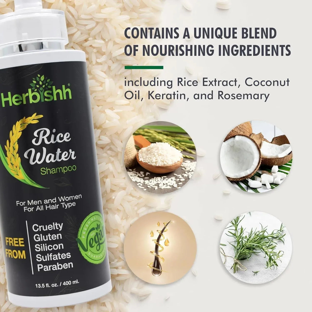 HERBISHH - Herbishh Rice Water Hair Growth Shampoo 400Ml. - The Red Vitamin MX - Shampoo Para Cabello - {{ shop.shopifyCountryName }}