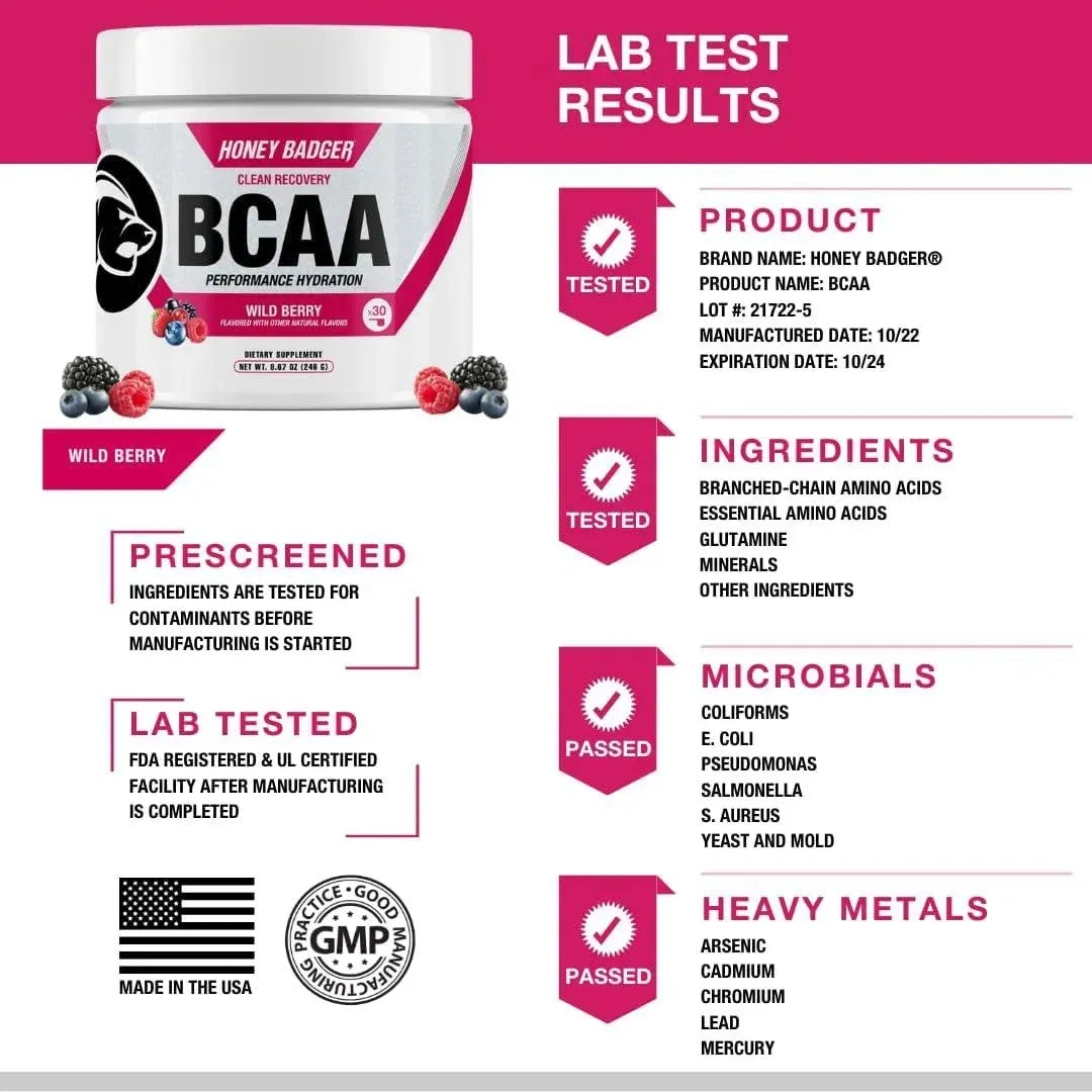 HONEY BADGER - Honey Badger BCAA + EAA Amino Acids Powder Wild Berry 30 Servicios 246Gr. - The Red Vitamin MX - Suplementos Alimenticios - {{ shop.shopifyCountryName }}