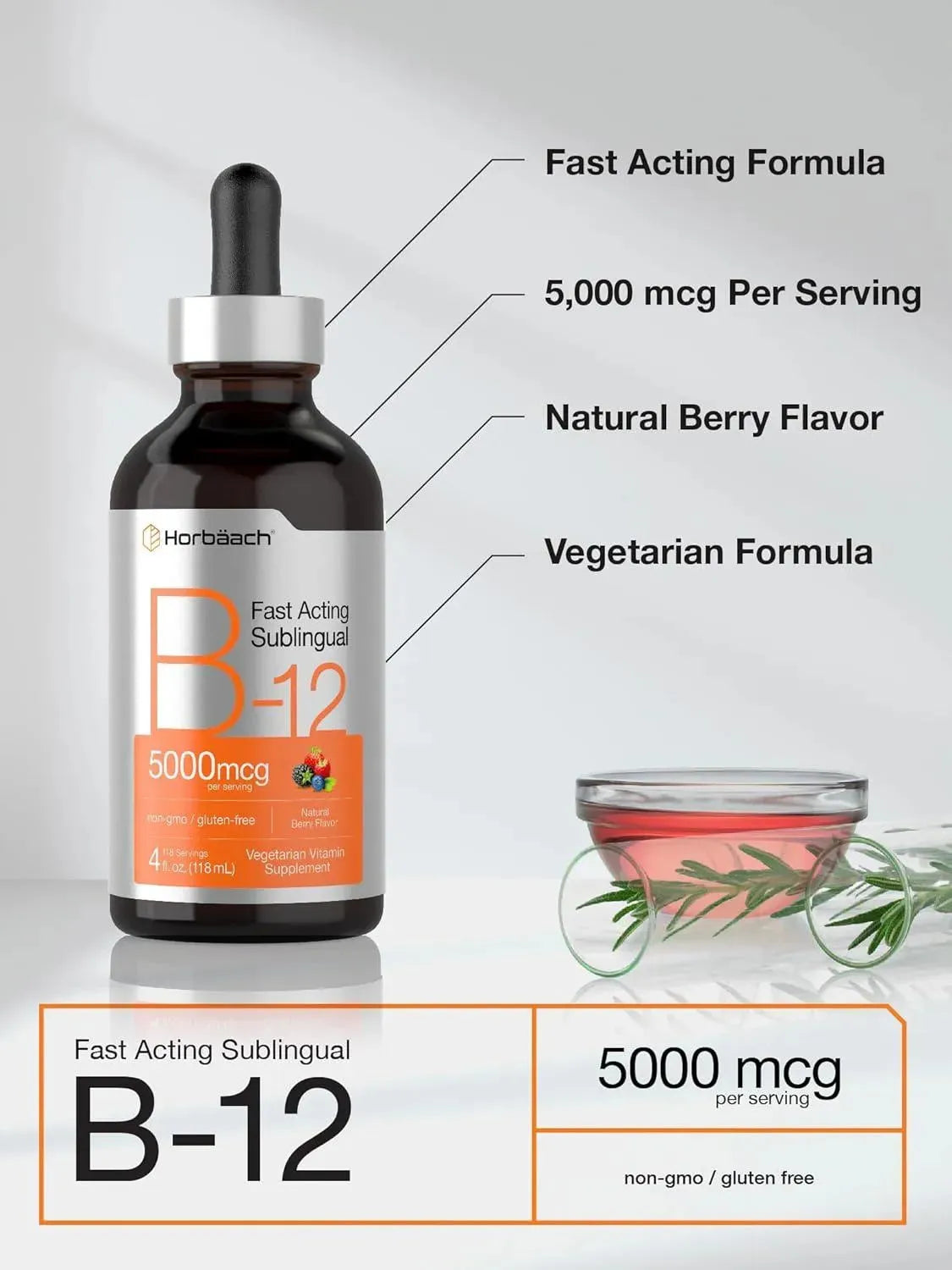 HORBAACH - Horbaach B-12 5000mcg Sublingual Liquid Vitamin 118Ml. - The Red Vitamin MX - Suplementos Alimenticios - {{ shop.shopifyCountryName }}