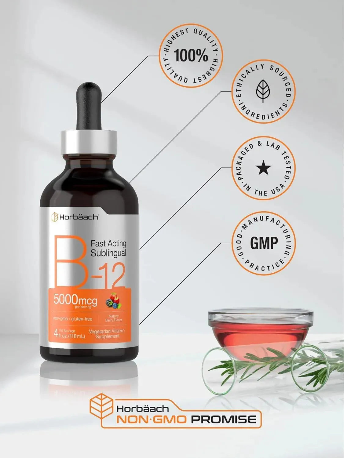 HORBAACH - Horbaach B-12 5000mcg Sublingual Liquid Vitamin 118Ml. - The Red Vitamin MX - Suplementos Alimenticios - {{ shop.shopifyCountryName }}