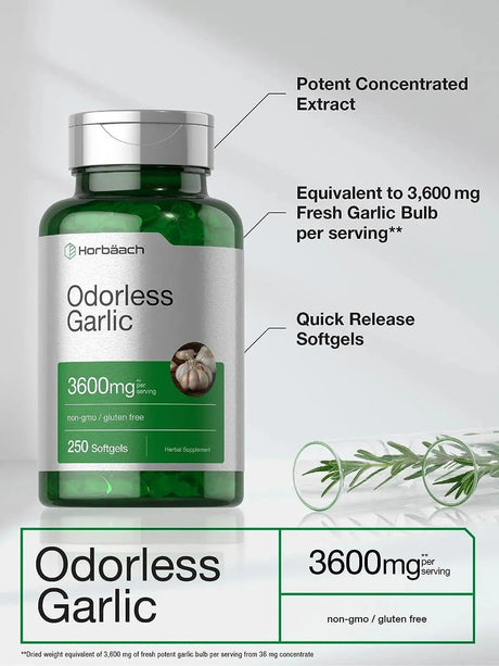 HORBAACH - Horbaach Odorless Garlic Softgels 3600Mg. 250 Capsulas Blandas - The Red Vitamin MX - Suplementos Alimenticios - {{ shop.shopifyCountryName }}