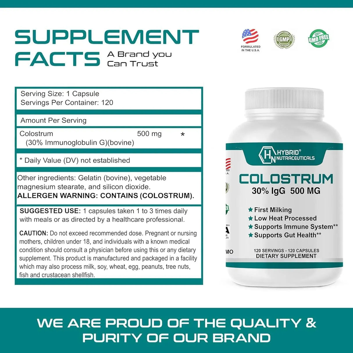 HYBRID NUTRACEUTICALS - Hybrid Nutraceuticals Bovine Colostrum Supplement 500Mg. 120 Capsulas - The Red Vitamin MX - Suplementos Alimenticios - {{ shop.shopifyCountryName }}