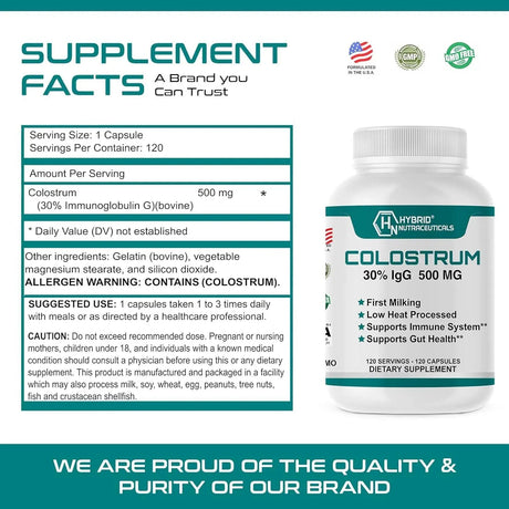 HYBRID NUTRACEUTICALS - Hybrid Nutraceuticals Bovine Colostrum Supplement 500Mg. 120 Capsulas - The Red Vitamin MX - Suplementos Alimenticios - {{ shop.shopifyCountryName }}