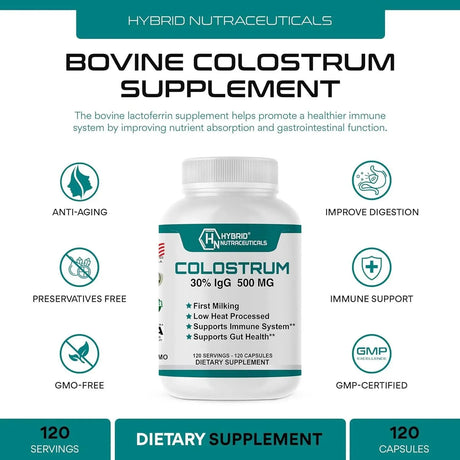 HYBRID NUTRACEUTICALS - Hybrid Nutraceuticals Bovine Colostrum Supplement 500Mg. 120 Capsulas - The Red Vitamin MX - Suplementos Alimenticios - {{ shop.shopifyCountryName }}