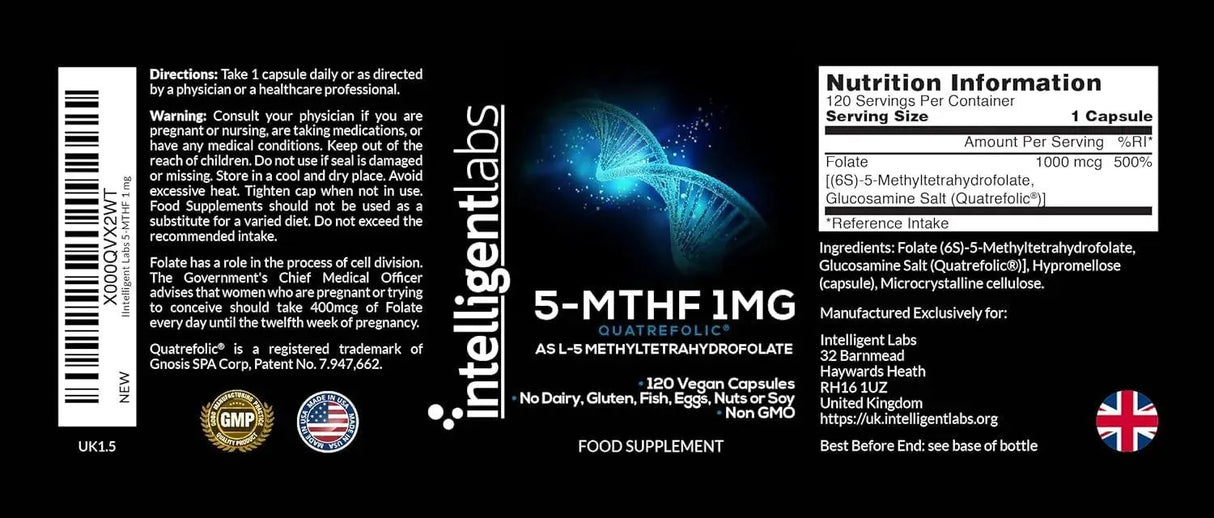 INTELLIGENT LABS - Intelligent Labs 1Mg. 5-MTHF Methylfolate 120 Capsulas - The Red Vitamin MX - Suplementos Alimenticios - {{ shop.shopifyCountryName }}
