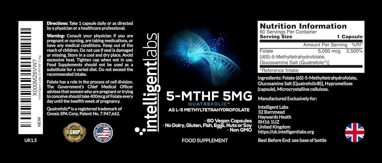 INTELLIGENT LABS - Intelligent Labs 5Mg. MTHF L-5-Methyltetrahydrofolate 60 Capsulas - The Red Vitamin MX - Suplementos Alimenticios - {{ shop.shopifyCountryName }}