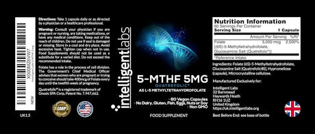 INTELLIGENT LABS - Intelligent Labs 5Mg. MTHF L-5-Methyltetrahydrofolate 60 Capsulas - The Red Vitamin MX - Suplementos Alimenticios - {{ shop.shopifyCountryName }}