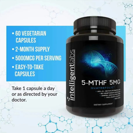 INTELLIGENT LABS - Intelligent Labs 5Mg. MTHF L-5-Methyltetrahydrofolate 60 Capsulas - The Red Vitamin MX - Suplementos Alimenticios - {{ shop.shopifyCountryName }}