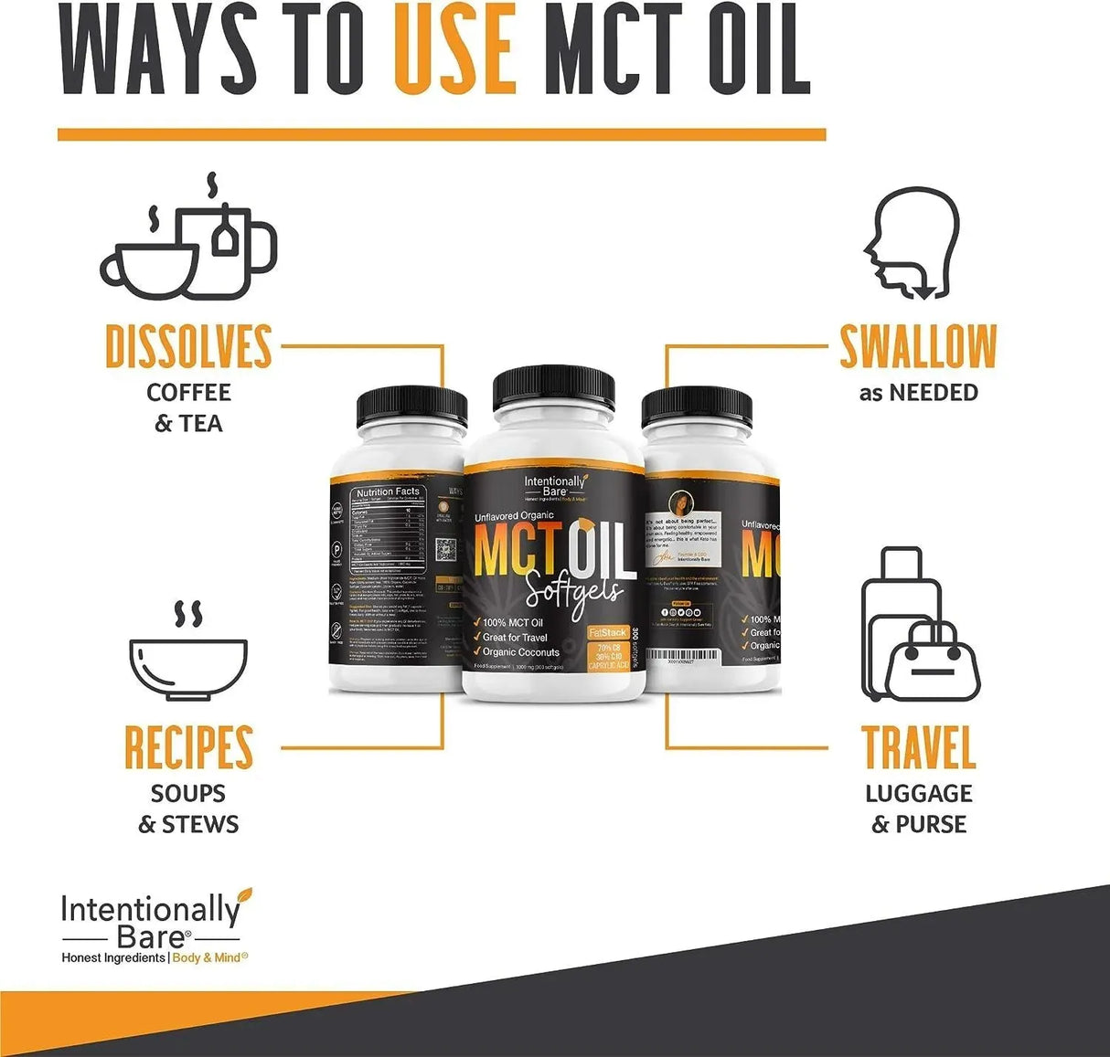 INTENTIONALLY BARE - Intentionally Bare Organic MCT Oil Capsules 1000Mg. 300 Capsulas Blandas - The Red Vitamin MX - Suplementos Alimenticios - {{ shop.shopifyCountryName }}