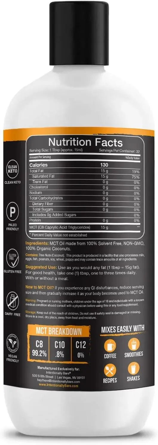 INTENTIONALLY BARE - Intentionally Bare Pure C8 Organic MCT Oil 473Ml. - The Red Vitamin MX - Suplementos Alimenticios - {{ shop.shopifyCountryName }}