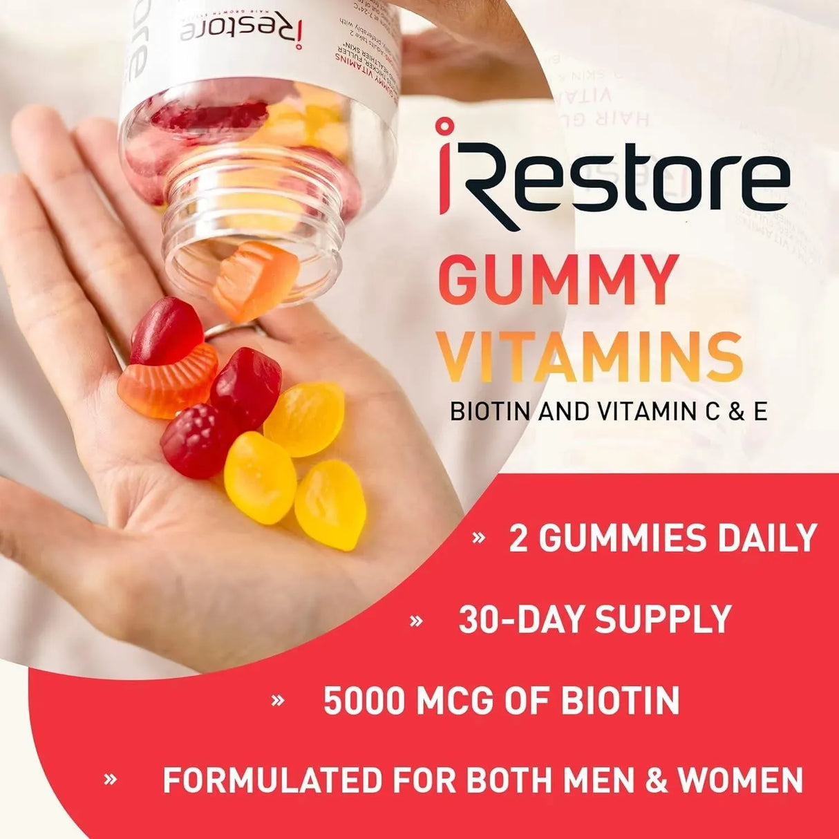 IRESTORE - iRestore Biotin Gummies with Vitamins for Healthy Hair Skin and Nails 60 Gomitas - The Red Vitamin MX - Suplementos Alimenticios - {{ shop.shopifyCountryName }}
