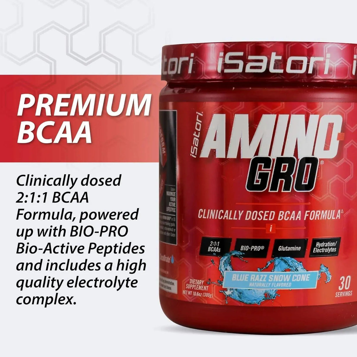 ISATORI - iSatori Amino-GRO BCAA Powder Blue Razz Snow Cone 30 Servicios 300Gr. - The Red Vitamin MX - Suplementos Alimenticios - {{ shop.shopifyCountryName }}