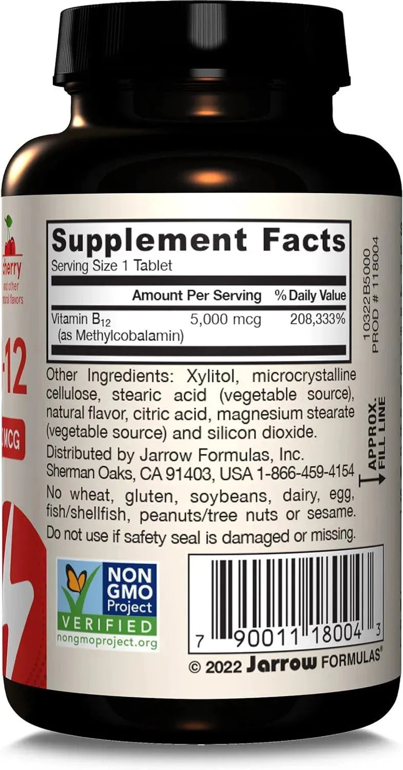 JARROW FORMULAS - Jarrow Formulas Maximum Strength Methyl B-12 5000mcg 60 Tabletas Masticables - The Red Vitamin MX - Suplementos Alimenticios - {{ shop.shopifyCountryName }}