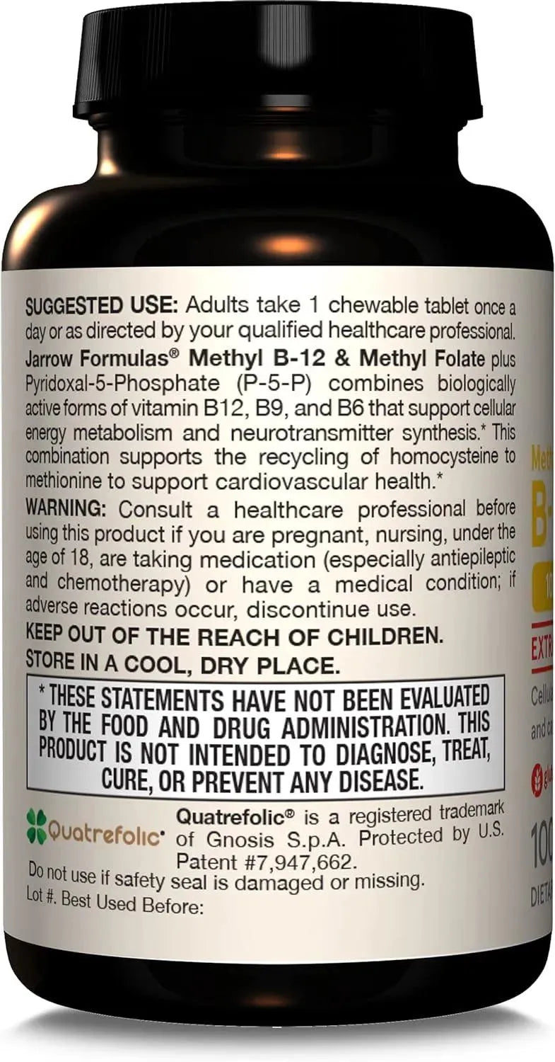 JARROW FORMULAS - Jarrow Formulas Ultra Strength Methyl B-12 5000mcg & Methyl Folate 800mcg 60 Tabletas Masticables - The Red Vitamin MX - Suplementos Alimenticios - {{ shop.shopifyCountryName }}
