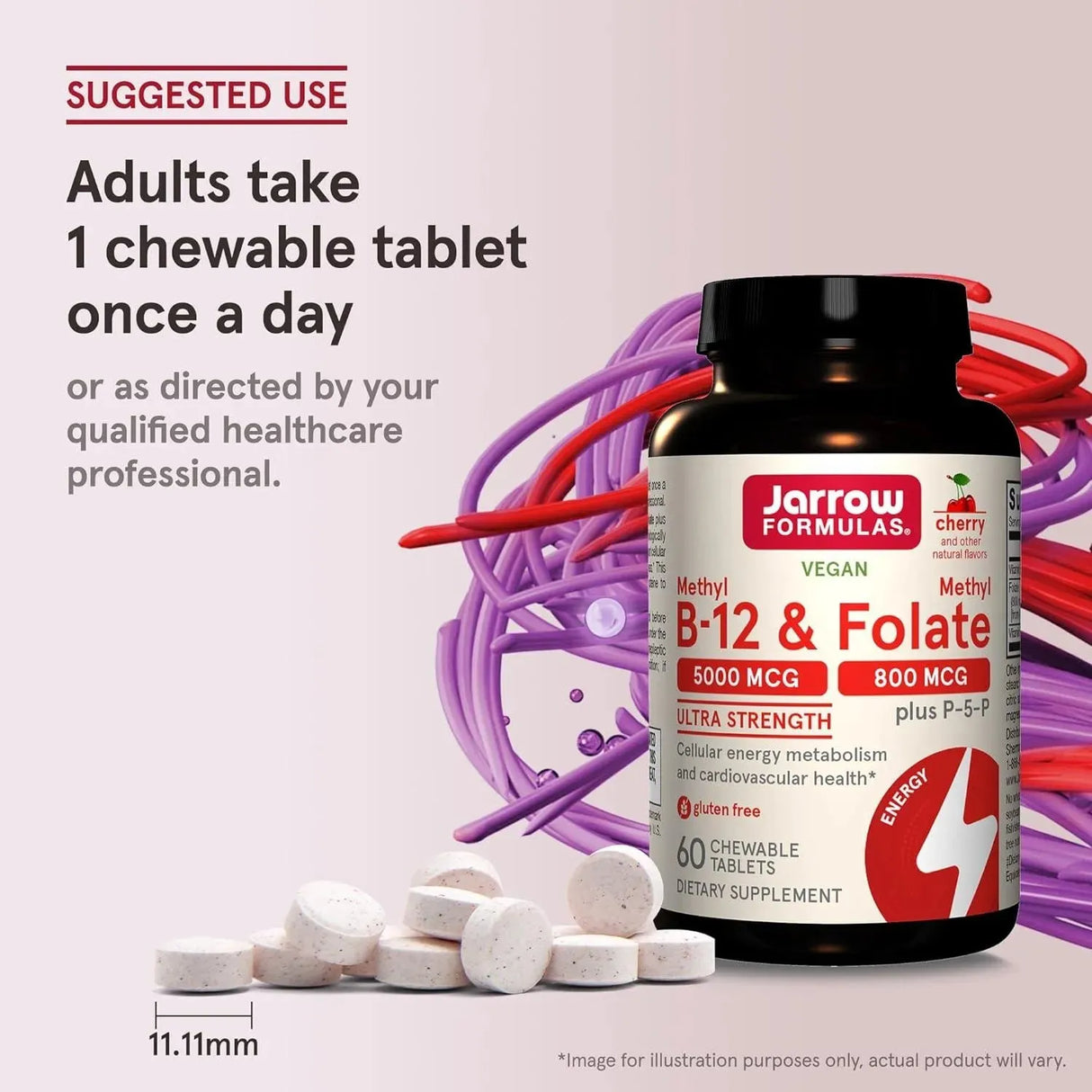 JARROW FORMULAS - Jarrow Formulas Ultra Strength Methyl B-12 5000mcg & Methyl Folate 800mcg 60 Tabletas Masticables - The Red Vitamin MX - Suplementos Alimenticios - {{ shop.shopifyCountryName }}