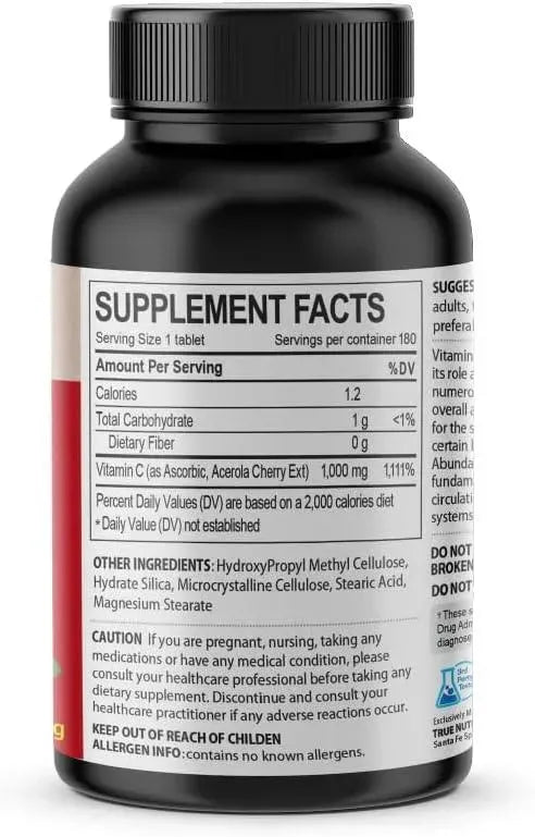 JUST NATURAL - Just Natural Acerola Cherry Vitamin C 1000Mg. 180 Tabletas - The Red Vitamin MX - Suplementos Alimenticios - {{ shop.shopifyCountryName }}