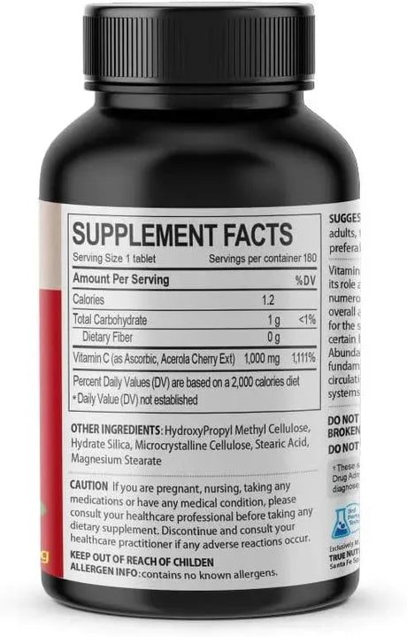 JUST NATURAL - Just Natural Acerola Cherry Vitamin C 1000Mg. 180 Tabletas - The Red Vitamin MX - Suplementos Alimenticios - {{ shop.shopifyCountryName }}