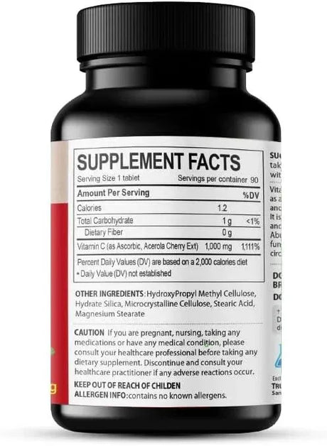 JUST NATURAL - Just Natural Acerola Cherry Vitamin C 1000Mg. 90 Tabletas - The Red Vitamin MX - Suplementos Alimenticios - {{ shop.shopifyCountryName }}