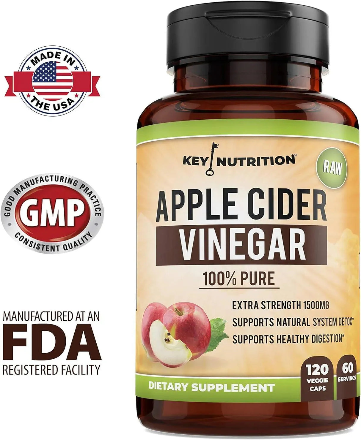 KEY NUTRITION - Key Nutrition Apple Cider Vinegar 1500Mg. 120 Capsulas - The Red Vitamin MX - Suplementos Alimenticios - {{ shop.shopifyCountryName }}