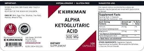 KIRKMAN - Kirkman Alpha-Ketoglutaric Acid 300Mg. 100 Capsulas - The Red Vitamin MX - Suplementos Alimenticios - {{ shop.shopifyCountryName }}