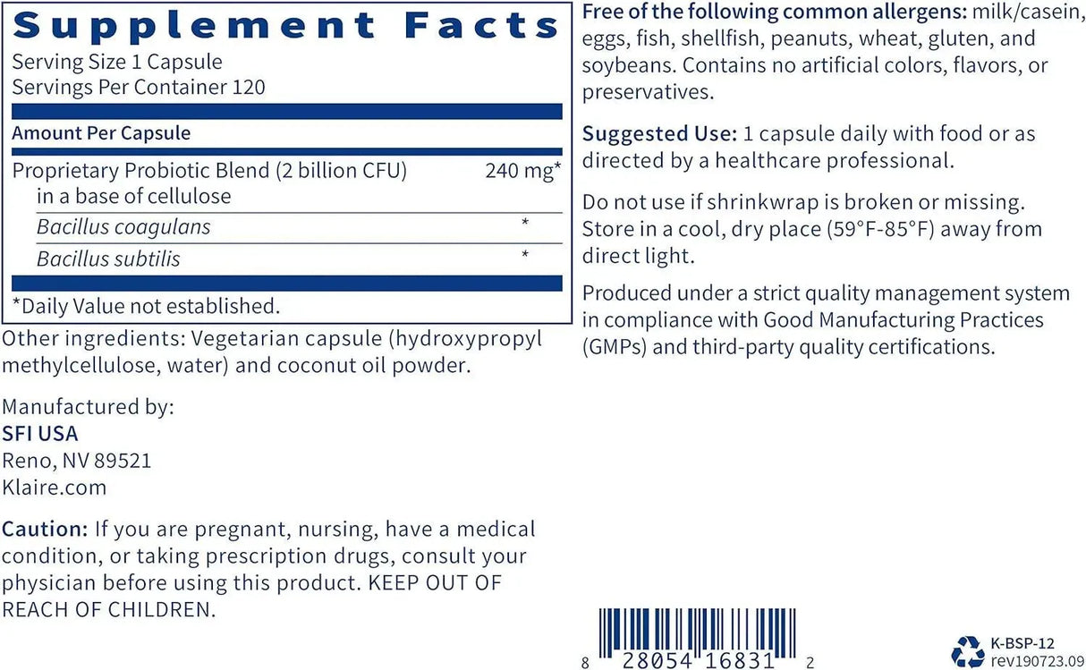 KLAIRE LABS - Klaire Labs Biospora Probiotic 120 Capsulas - The Red Vitamin MX - Suplementos Alimenticios - {{ shop.shopifyCountryName }}