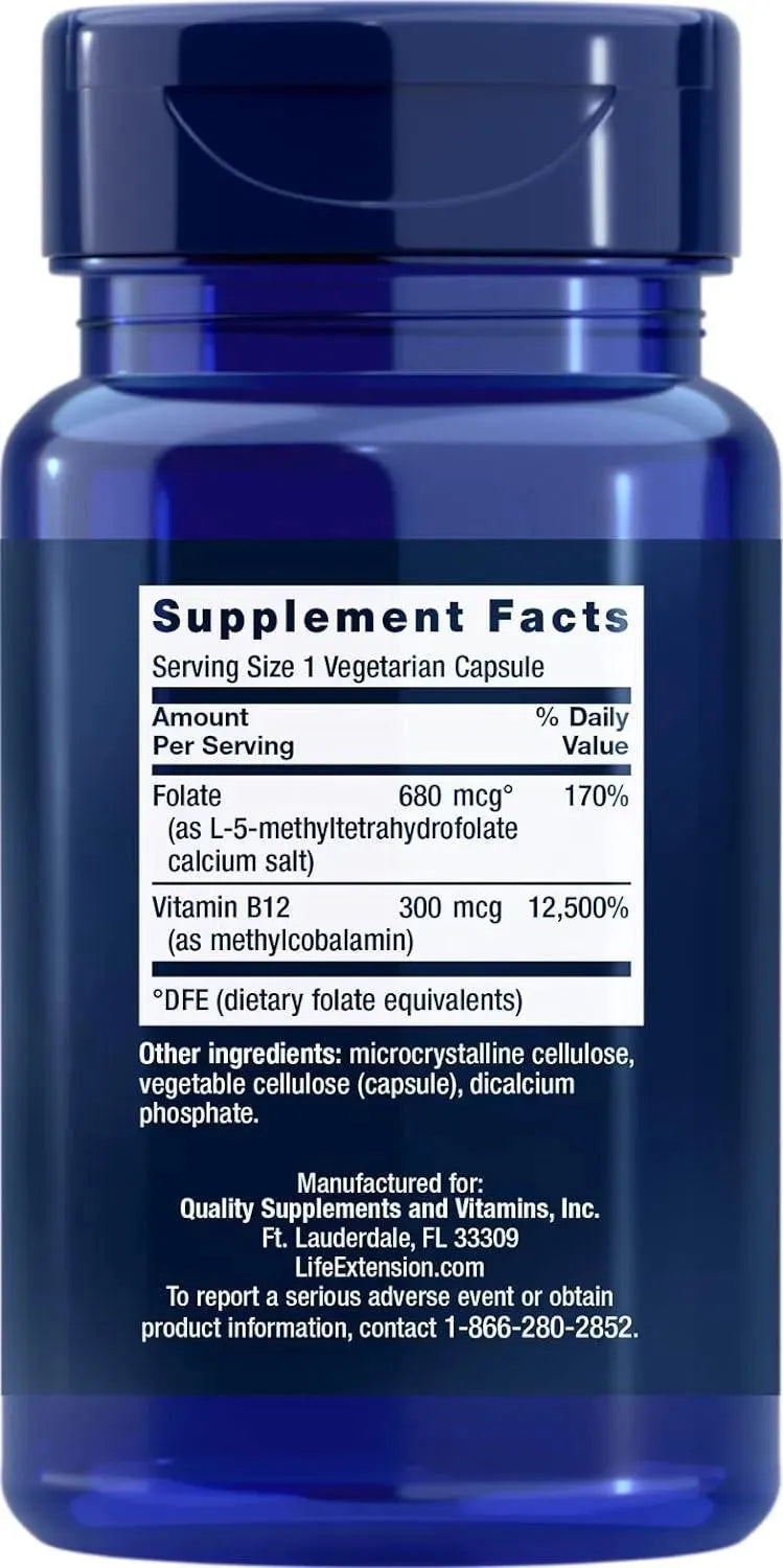 LIFE EXTENSION - Life Extension BioActive Folate & Vitamin B12 150 Capsulas - The Red Vitamin MX - Suplementos Alimenticios - {{ shop.shopifyCountryName }}