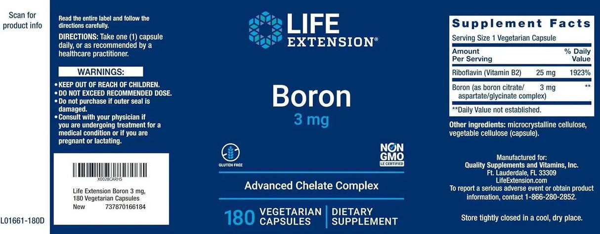 LIFE EXTENSION - Life Extension Boron 3 Mg. 180 Capsulas - The Red Vitamin MX - Suplementos Alimenticios - {{ shop.shopifyCountryName }}