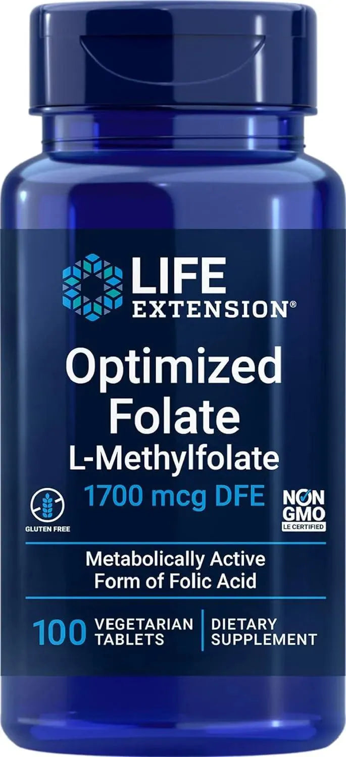 LIFE EXTENSION - Life Extension Optimized Folate (L-Methylfolate) 1000mcg 100 Tabletas - The Red Vitamin MX - Suplementos Alimenticios - {{ shop.shopifyCountryName }}
