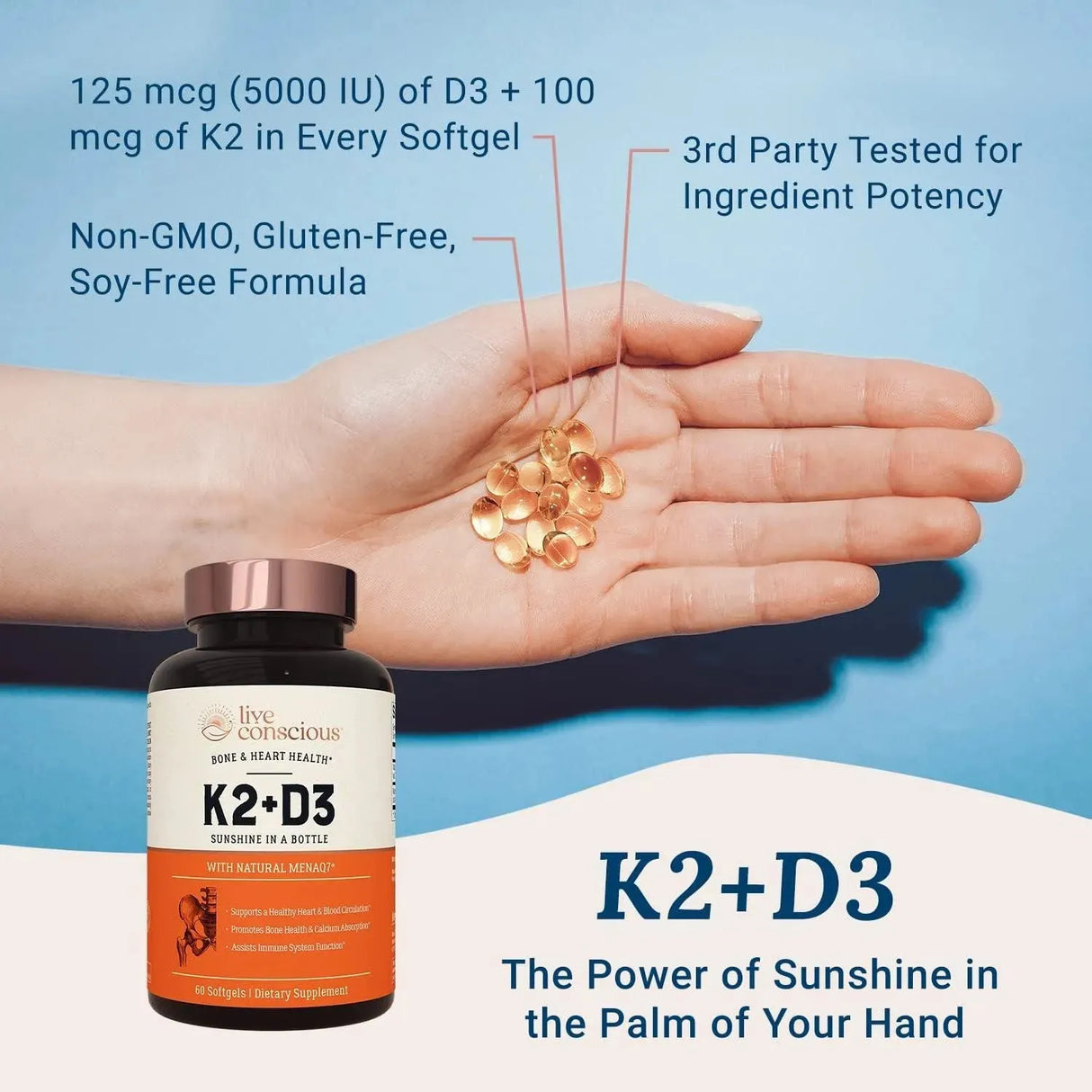 LIVE CONSCIOUS - Live Conscious Vitamin K2 MK7 with D3 60 Capsulas Blandas - The Red Vitamin MX - Suplementos Alimenticios - {{ shop.shopifyCountryName }}