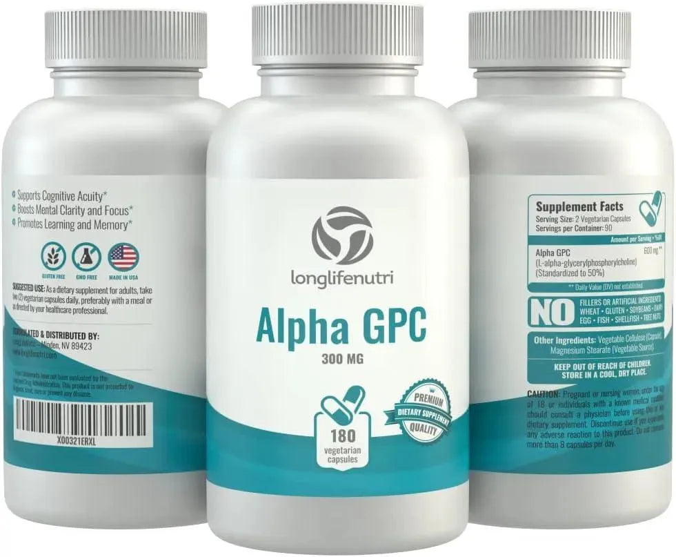 LONGLIFENUTRI - LongLifeNutri Alpha GPC Choline 300Mg. 180 Capsulas - The Red Vitamin MX - Suplementos Alimenticios - {{ shop.shopifyCountryName }}