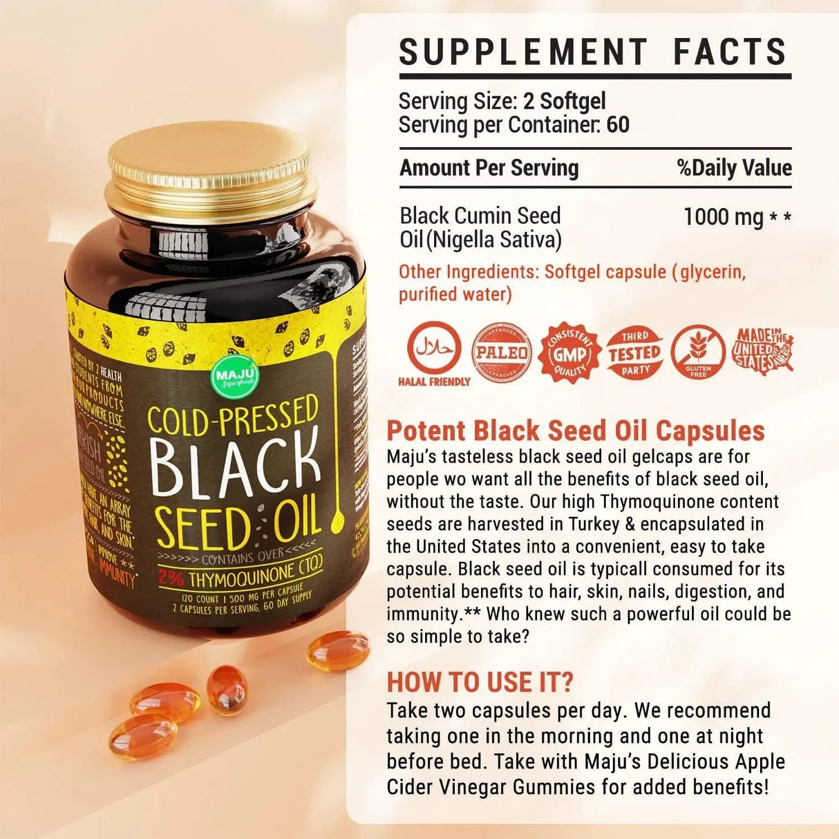 MAJU SUPERFOODS - MAJU's Black Seed Oil Capsules 500Mg. 120 Capsulas - The Red Vitamin MX - Suplementos Alimenticios - {{ shop.shopifyCountryName }}