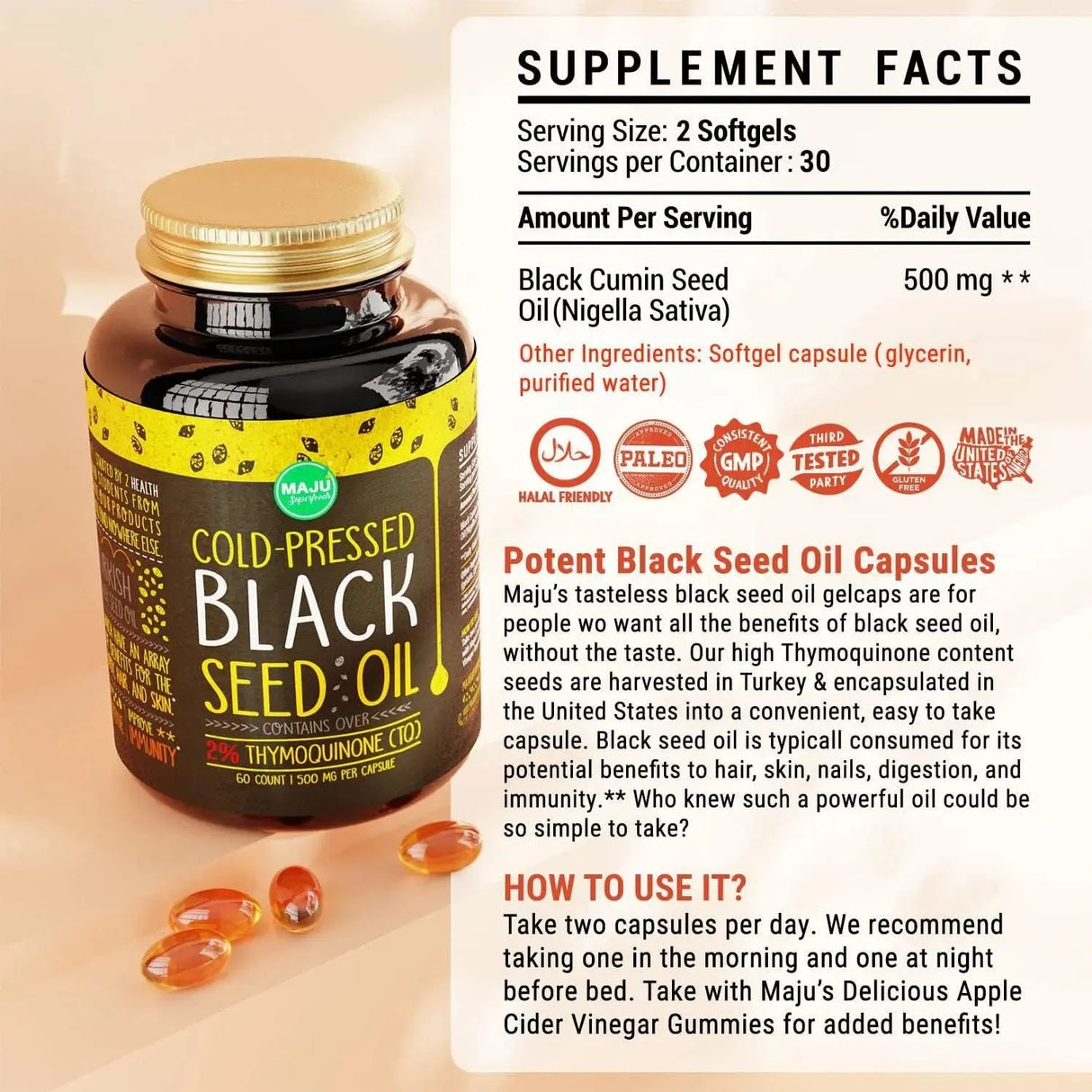 MAJU SUPERFOODS - MAJU's Black Seed Oil Capsules 500Mg. 60 Capsulas - The Red Vitamin MX - Suplementos Alimenticios - {{ shop.shopifyCountryName }}