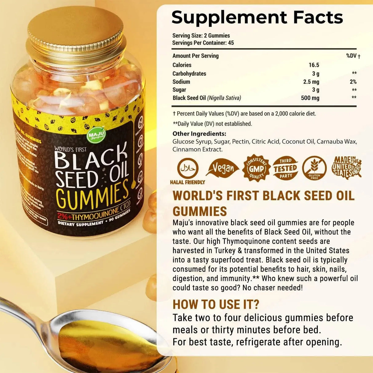 MAJU SUPERFOODS - MAJU's Black Seed Oil Gummies 500Mg. 90 Gomitas - The Red Vitamin MX - Suplementos Alimenticios - {{ shop.shopifyCountryName }}