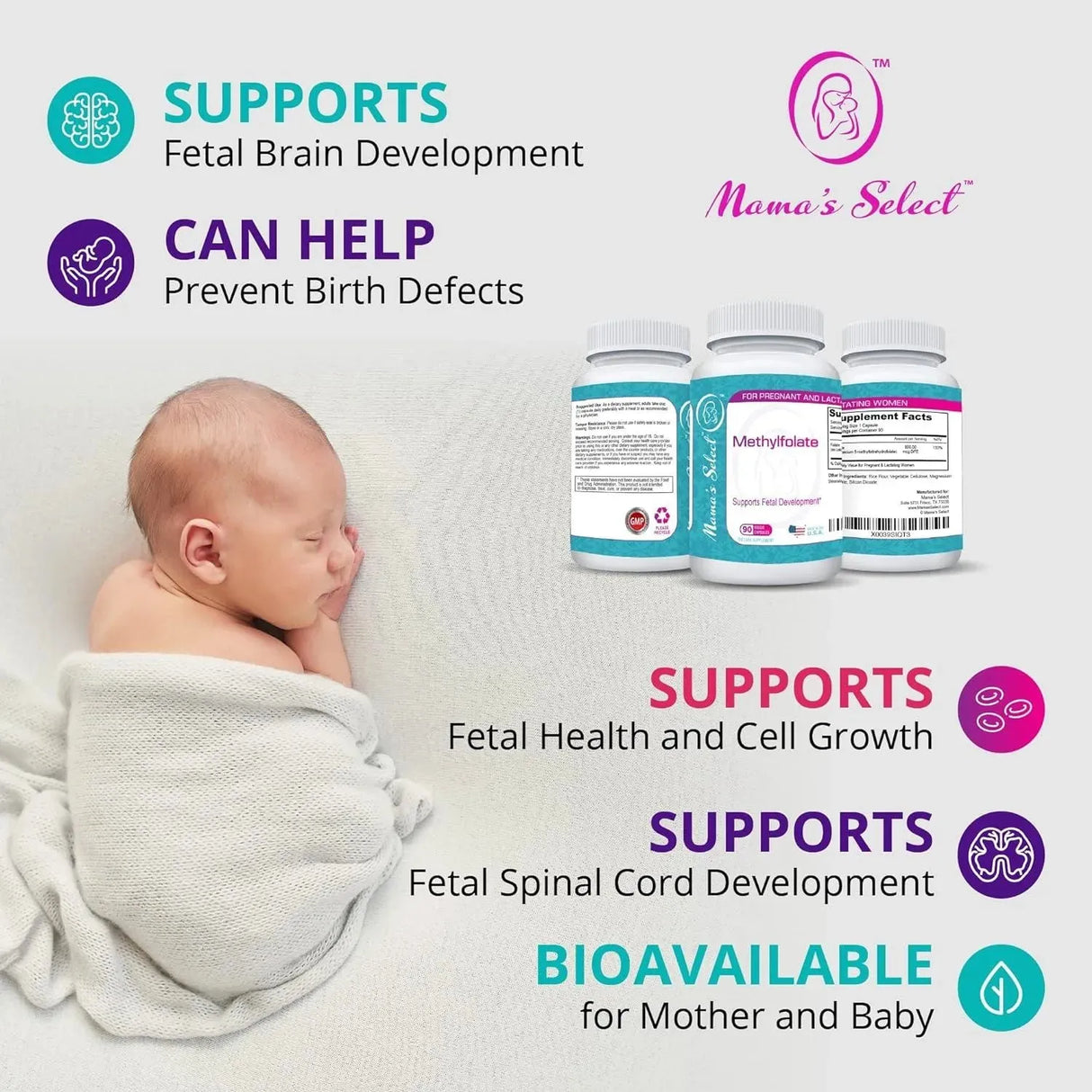 MAMA'S SELECT - Mama's Select Methylfolate MTHFR Folate 90 Capsulas - The Red Vitamin MX - Suplementos Alimenticios - {{ shop.shopifyCountryName }}