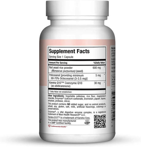 MAXI HEALTH - Maxi Health Kosher Maxi Red Yeast Rice with Coenzyme Q10 & Policosanol 120 Capsulas - The Red Vitamin MX - Suplementos Alimenticios - {{ shop.shopifyCountryName }}