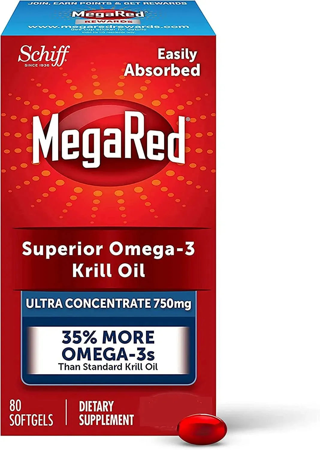 MEGARED - MegaRed Ultra Concentrate Omega 3 Antarctic Krill Oil 750Mg. 80 Capsulas Blandas - The Red Vitamin MX - Suplementos Alimenticios - {{ shop.shopifyCountryName }}