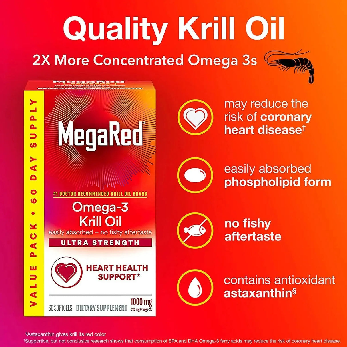 MEGARED - MegaRed Ultra Strength Omega 3 Antarctic Krill Oil 1000Mg. 60 Capsulas Blandas - The Red Vitamin MX - Suplementos Alimenticios - {{ shop.shopifyCountryName }}