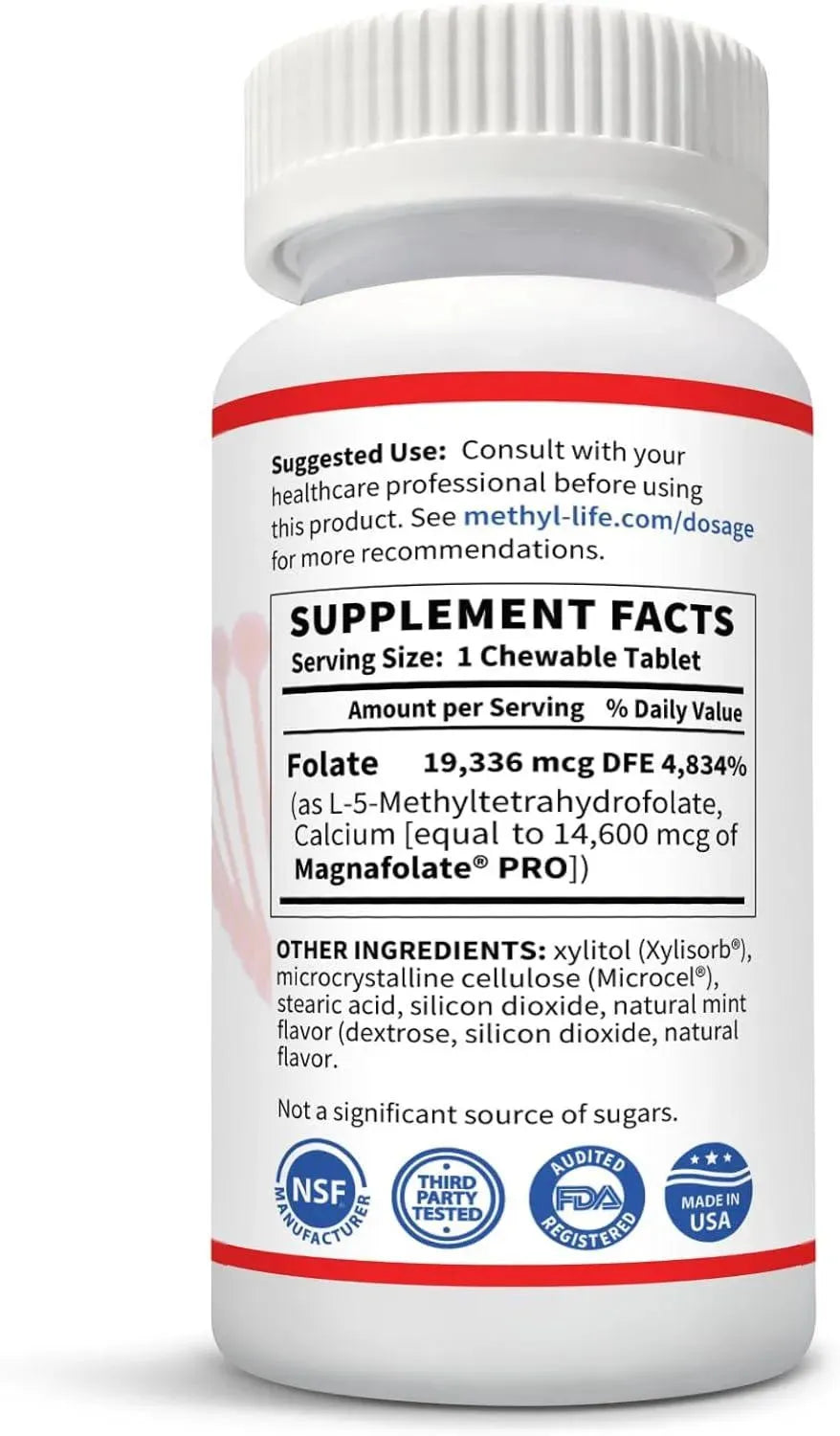 METHYL-LIFE - Methyl-Life Purest L-Methylfolate 10Mg. 90 Tabletas Masticables - The Red Vitamin MX - Suplementos Alimenticios - {{ shop.shopifyCountryName }}