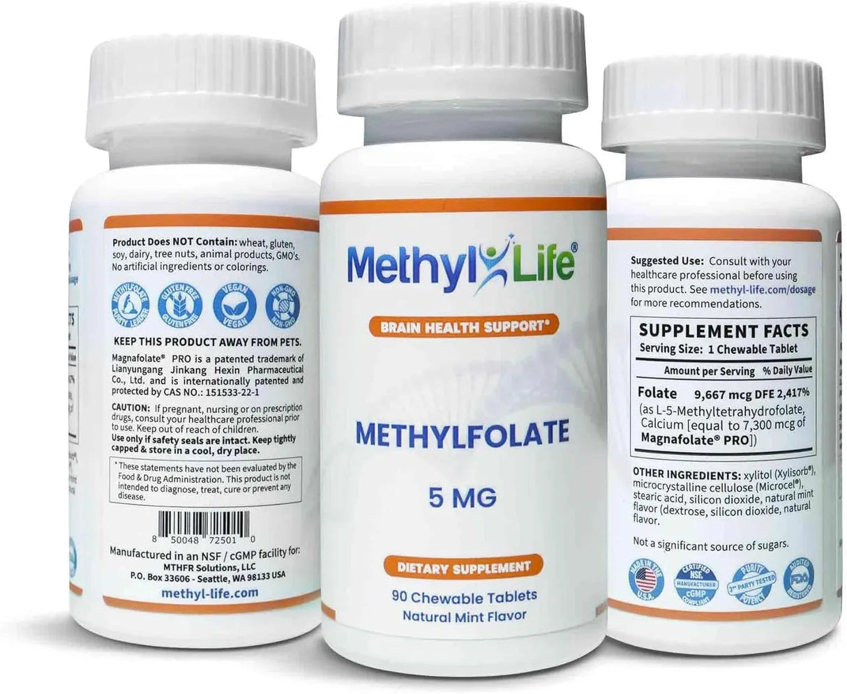 METHYL-LIFE - Methyl-Life Purest L-Methylfolate 5Mg. 90 Tabletas Masticables - The Red Vitamin MX - Suplementos Alimenticios - {{ shop.shopifyCountryName }}