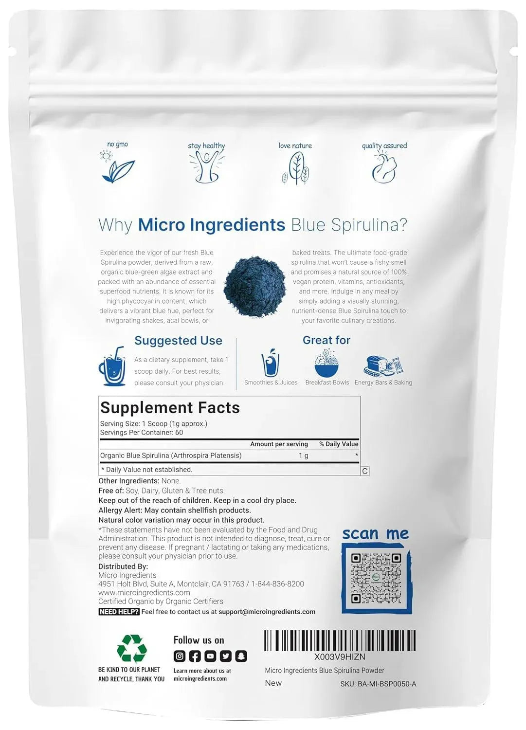 MICRO INGREDIENTS - Micro Ingredients Organic Blue Spirulina Powder 60Gr. - The Red Vitamin MX - Suplementos Alimenticios - {{ shop.shopifyCountryName }}