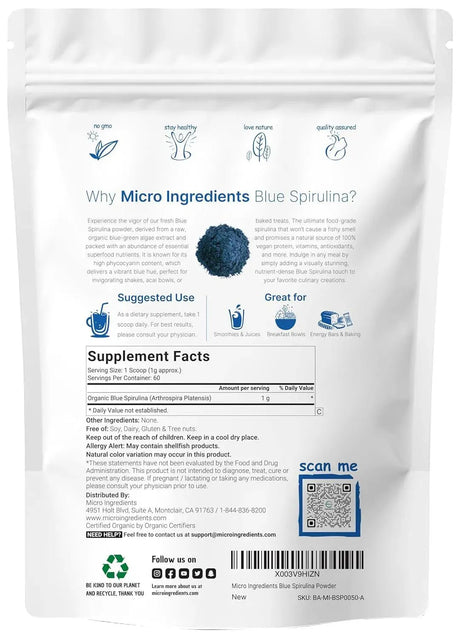 MICRO INGREDIENTS - Micro Ingredients Organic Blue Spirulina Powder 60Gr. - The Red Vitamin MX - Suplementos Alimenticios - {{ shop.shopifyCountryName }}