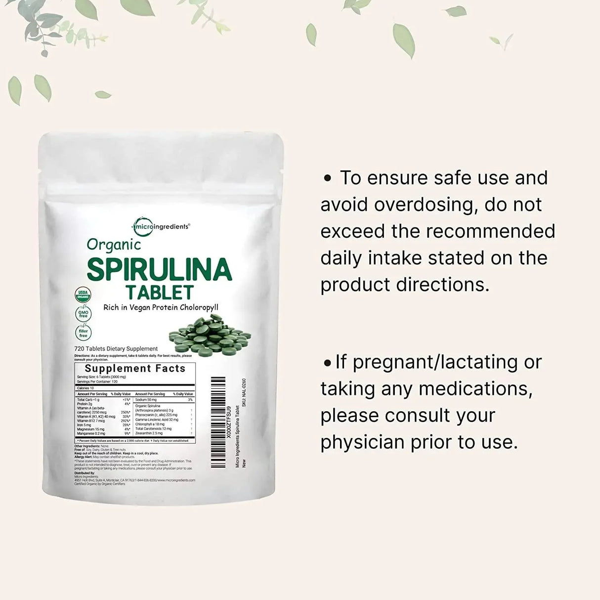 MICRO INGREDIENTS - Micro Ingredients Organic Spirulina Supplement 3000Mg. 720 Tabletas - The Red Vitamin MX - Suplementos Alimenticios - {{ shop.shopifyCountryName }}