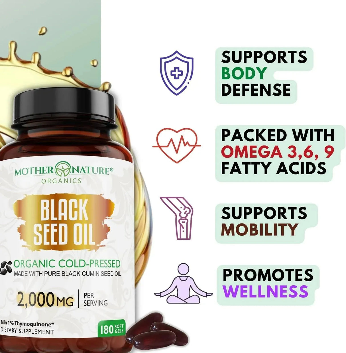 MOTHER NATURE - Mother Nature Premium Black Seed Oil Capsules 2000Mg. 180 Capsulas - The Red Vitamin MX - Suplementos Alimenticios - {{ shop.shopifyCountryName }}