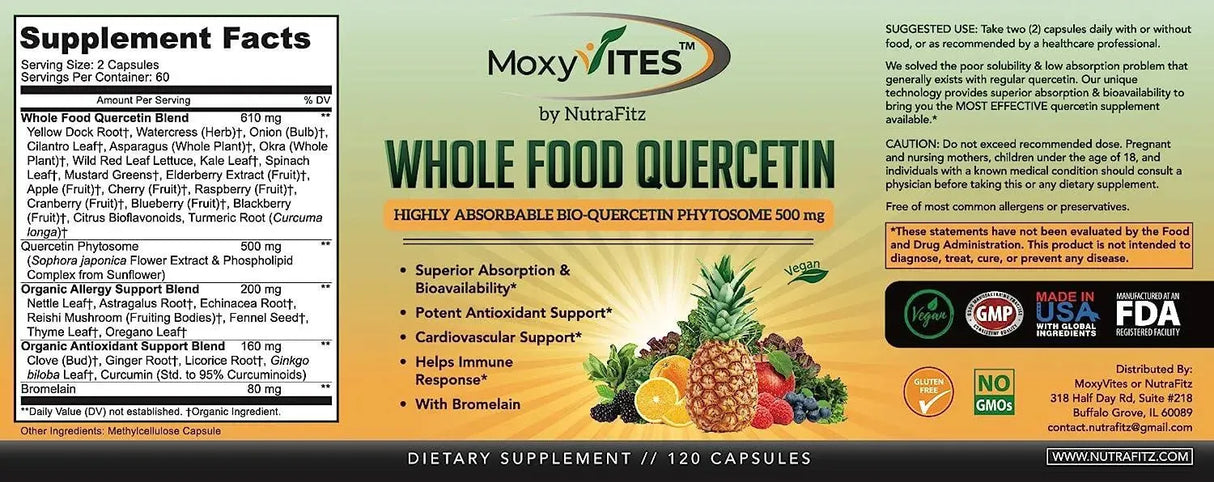 MOXYVITES - MoxyVites Quercetin with Bromelain 500Mg. Supplement 120 Capsulas - The Red Vitamin MX - Suplementos Alimenticios - {{ shop.shopifyCountryName }}