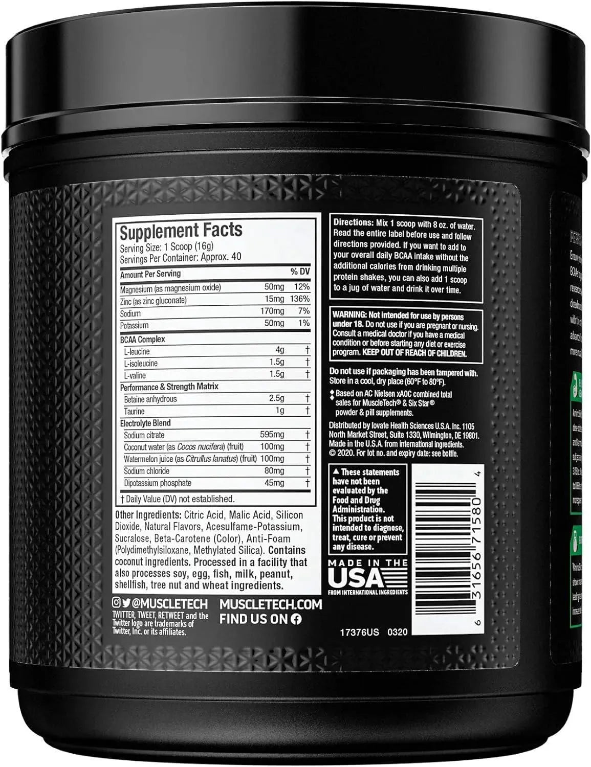 MUSCLETECH - MuscleTech BCAA Amino Acids + Electrolyte Powder 40 Servicios 614Gr. - The Red Vitamin MX - Suplementos Alimenticios - {{ shop.shopifyCountryName }}